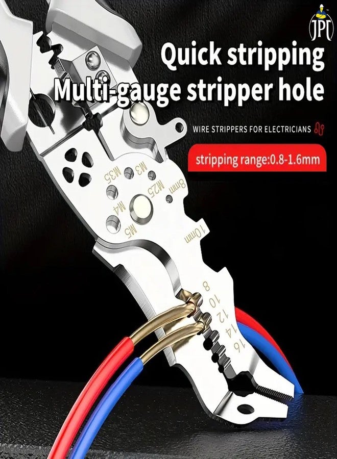 JPT Heavy-Duty Multi-Function Wire Stripper & Crimper Tool - Chrome Vanadium Steel, Ergonomic TPR Grip, Precision Electrical Wire Cutter & Terminal Crimping Tool for Professional Electricians - Image 5